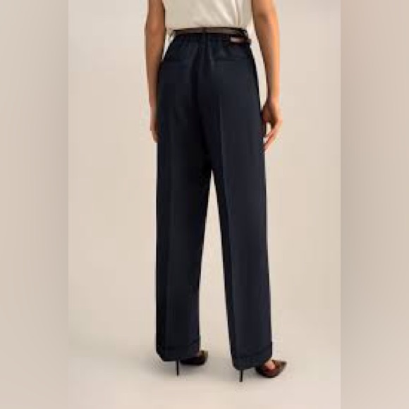 NWT LILYSILK TIMELESS PLEATED WIDE LEG SILK TROUSERS midnight blue size 6 - Picture 4 of 7